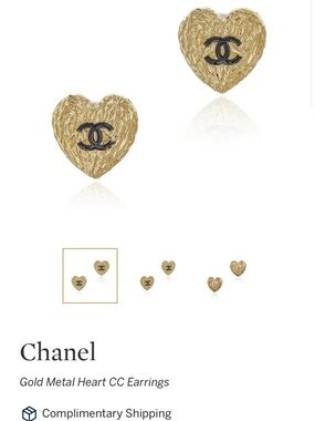 CHANEL Gold Heart CC Logo Stud Earrings